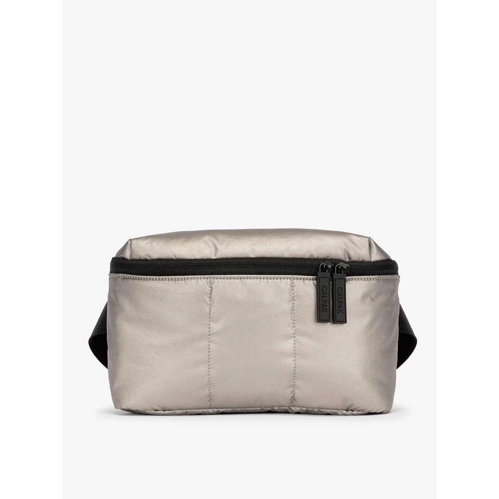 CALPAK Luka Belt Bag Gunmetal Metallic Quilted Fanny Pack Travel Waist Bag